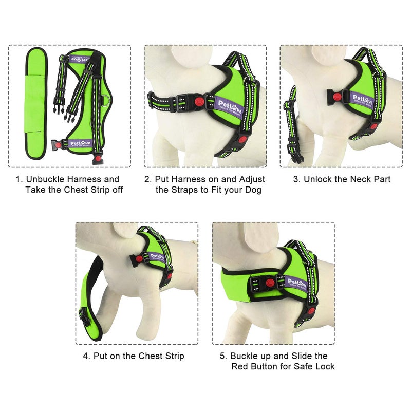 PetLove Dog Harness, Adjustable Soft Leash Padded No Pull Dog Harness for Small Medium Large Dogs, Green - Image 5